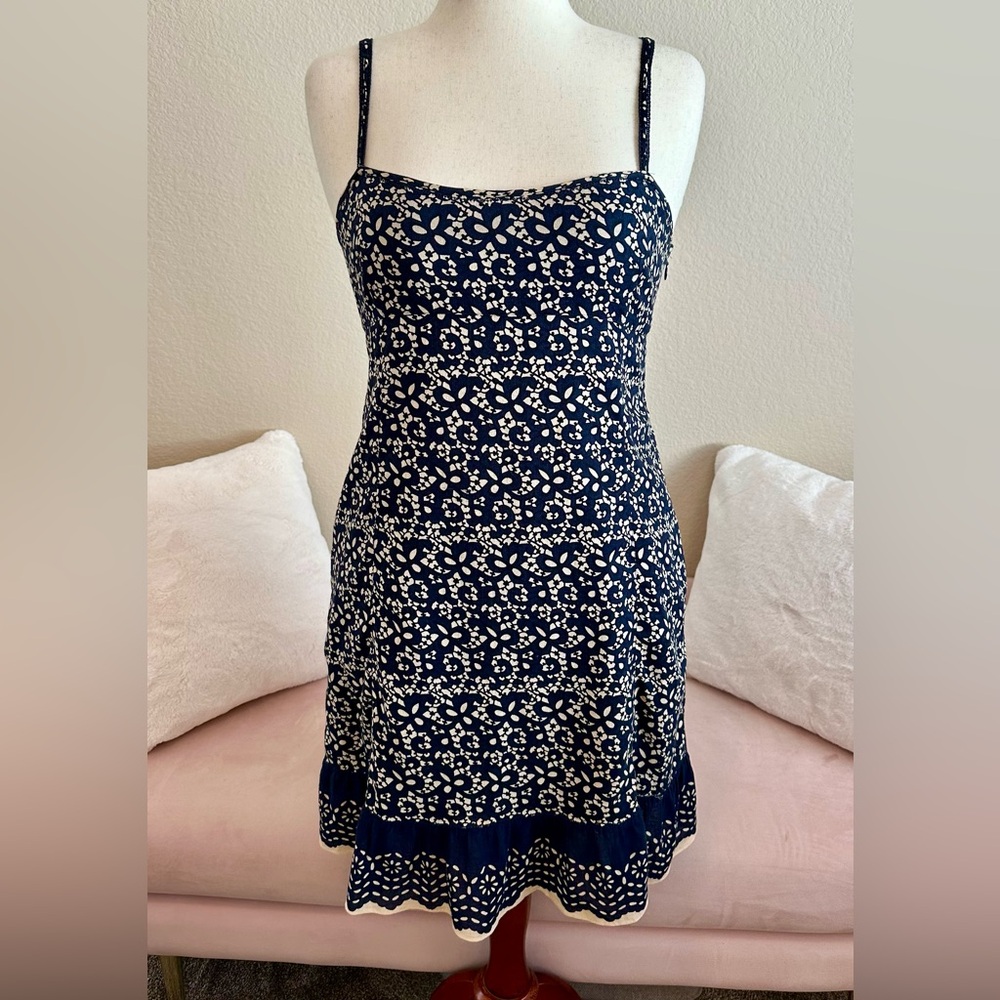 Marc Jacobs Women's Midi Dress US 8 100% Cotton Navy Blue Batik Floral  A-Line